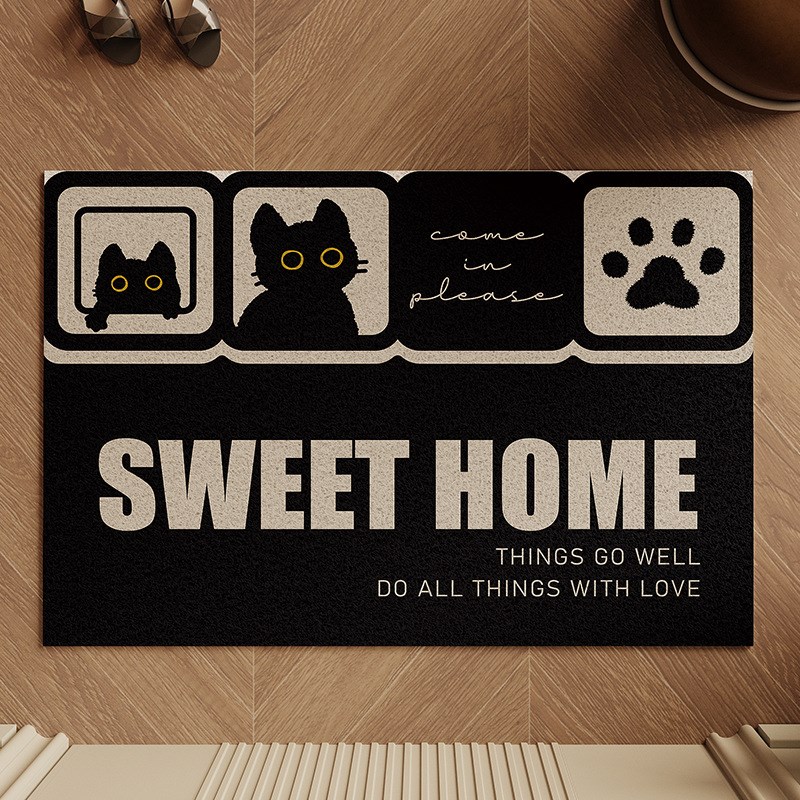 卡通猫咪玄关耐磨防滑脚垫室外进门刮泥蹭土可裁剪丝圈入户门地垫