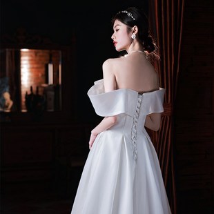 敬酒服 新娘出门纱缎面森系旅拍简单大气夏季 法式 轻婚纱2023新款