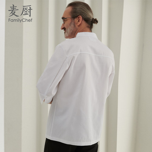 白色七分袖厨师服男女通用定制作LOGO厨师套装工作服西餐厅后厨房