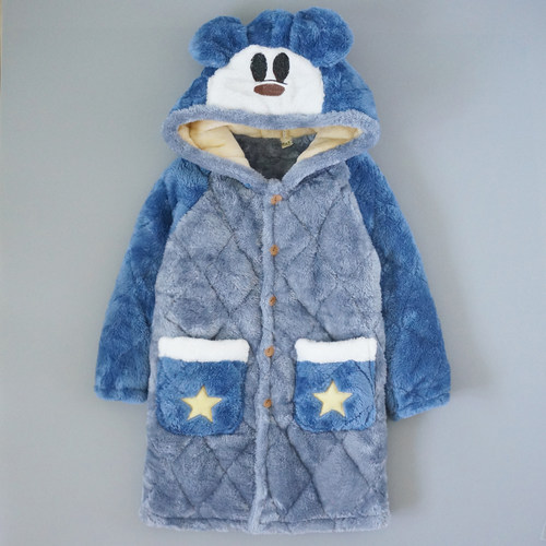 秋冬儿童加厚睡袍女童珊瑚绒夹棉中大童长款睡衣亲子法兰绒浴袍