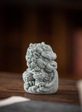 国潮青砂石吸水麒麟瑞兽招财摆件创意家居客厅鱼缸造景茶宠摆设