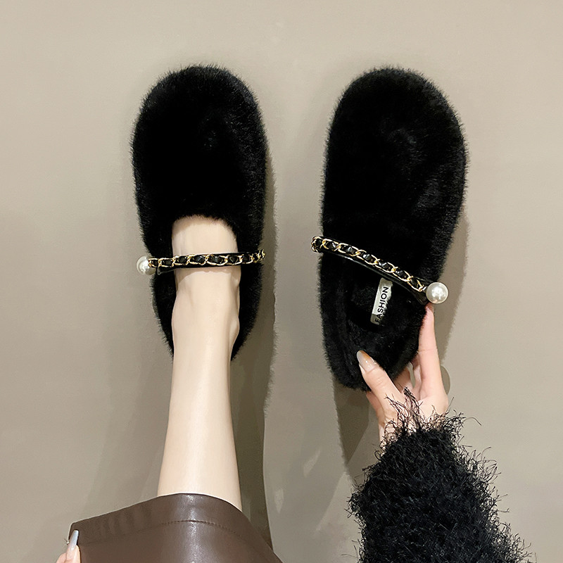 毛毛鞋女外穿2024年秋冬新款韩版平底加绒豆豆鞋孕妇一脚蹬棉瓢鞋,女鞋,乐福鞋（豆豆鞋）,淘宝优惠券,粉丝福利购,淘宝优惠卷