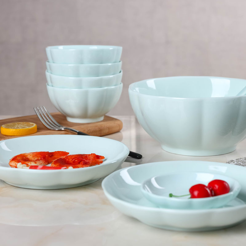 家用10人吃饭碗日式餐具套装瓷碗盘碗碟盘子汤碗陶瓷面碗勺米饭碗