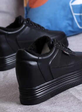 鞋子女2021春季新款小r白鞋厚底内增高8CM百搭小黑鞋皮面学生单鞋