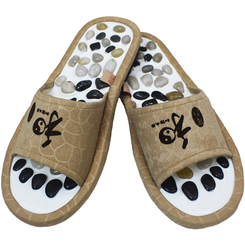 天然鹅卵石足底按摩保健穴位家用鞋夏季男女居家石子软底趾压拖鞋