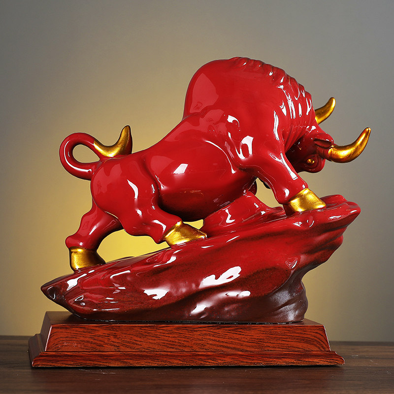 速发滢鑫 中式陶瓷招财牛摆件客厅牛装饰工艺品牛气冲天牛年开业