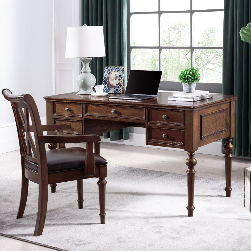老板办公桌工作台写字桌学生家用书桌电脑L台式桌实木家用美式书