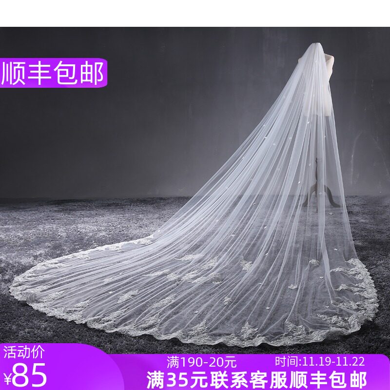 包邮新娘头纱超长头纱软结婚礼新款蕾丝拖地大3米宽Y韩式拖尾头纱