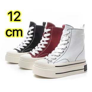 12cm隐形内增高l女鞋小个子帆布鞋坡跟鞋厚底松糕鞋高帮小白鞋超