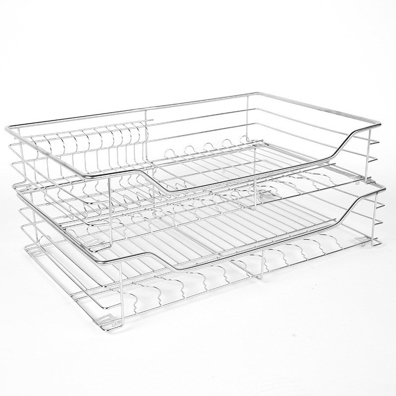 圆管不锈钢拉篮抽屉式厨房双层收纳碗架碗碟柜厨柜调味置物架
