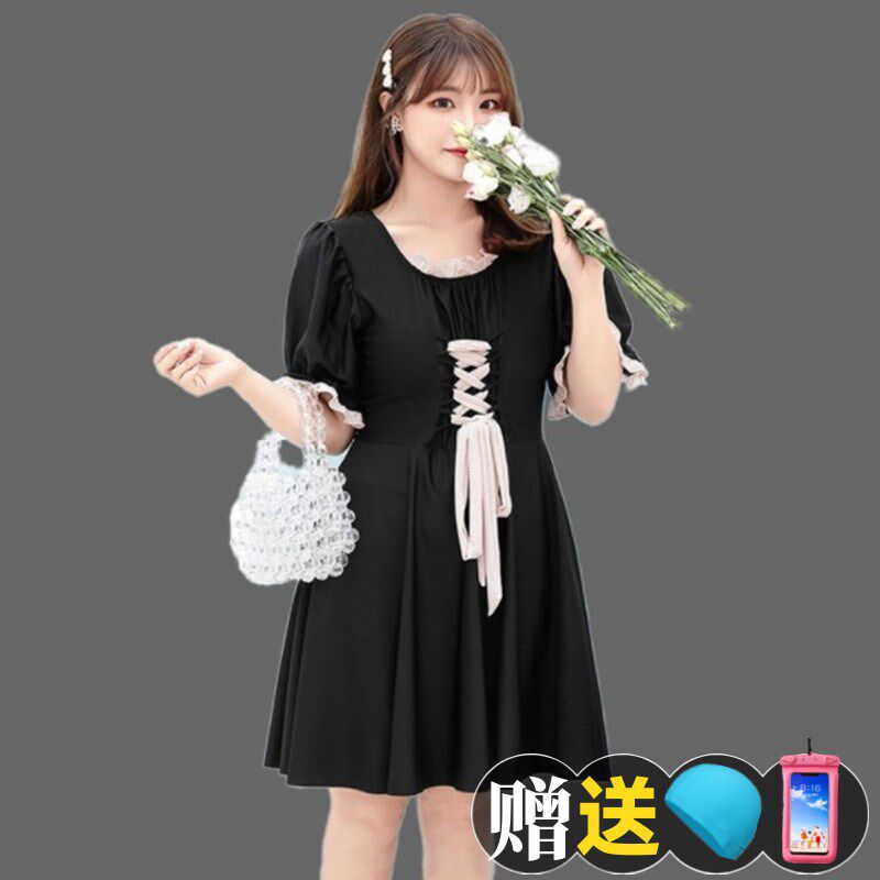 大码泳衣女连体保守胖mm200斤遮肚显H瘦胖人加肥加大泡温泉遮肉装