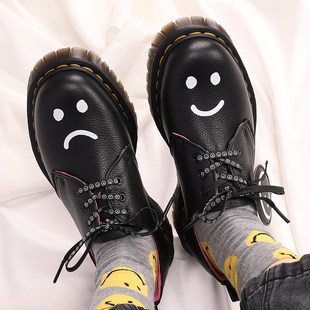 超可爱!鸳鸯笑脸1461马丁单鞋女Bex中厚底增高软皮低帮马丁靴子