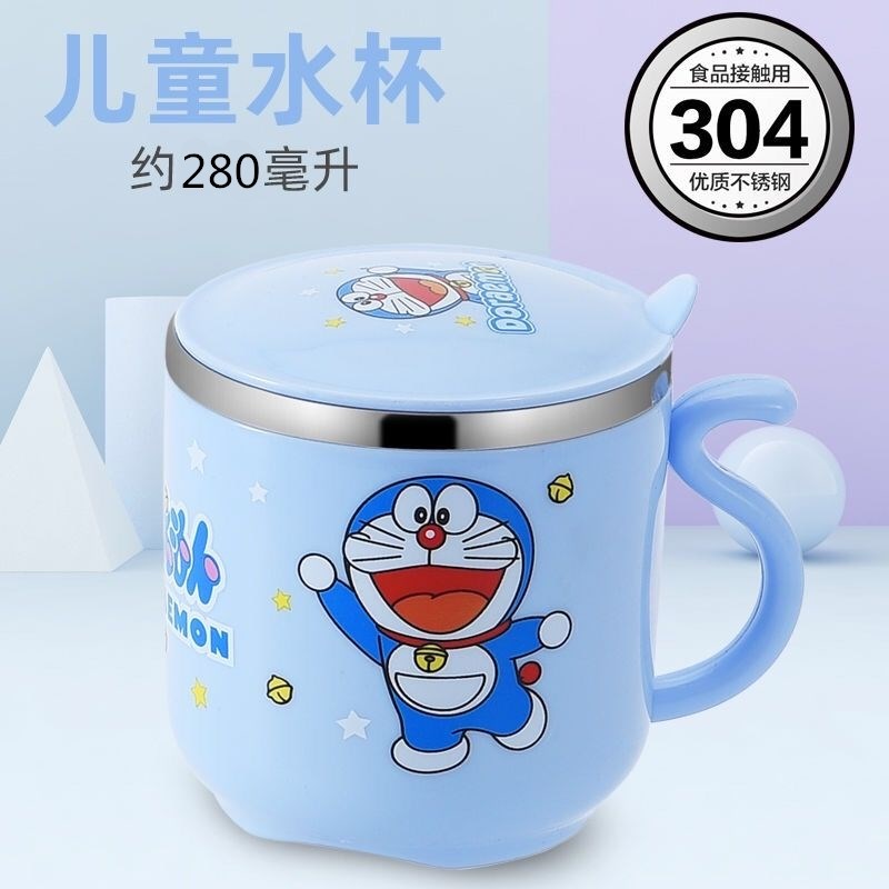 网红儿童吸管杯不锈钢防摔漏w盖两用学饮水口杯宝宝牛奶杯带刻度