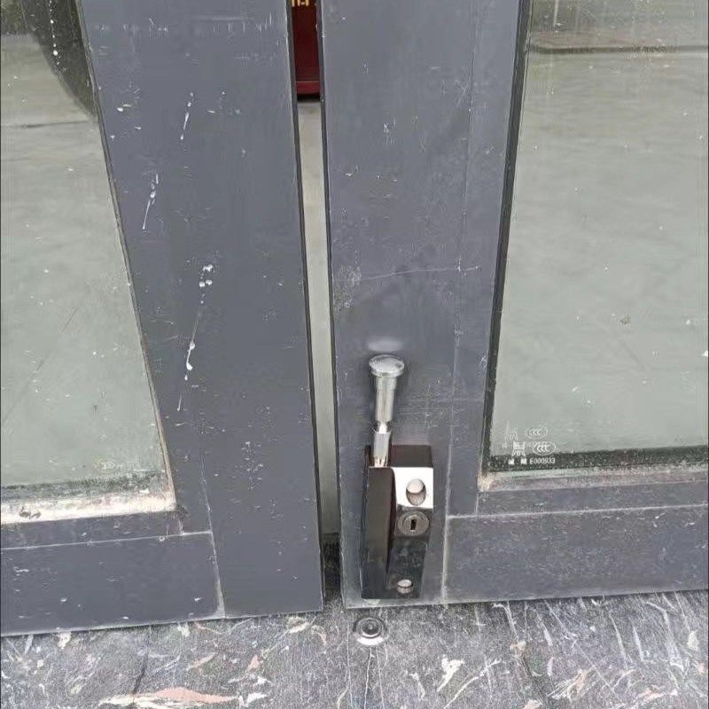 办公室移门不锈钢有框店面双门防盗移动L门圆形勾锁带框玻璃门锁