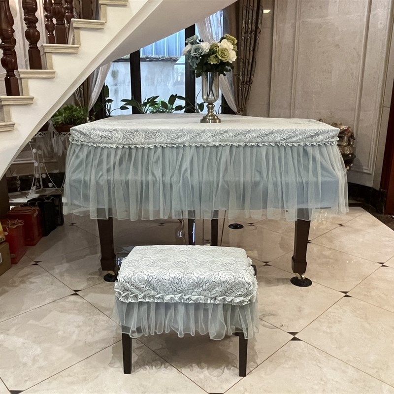 果绿色和灰色双层蕾丝纱布防尘三角钢琴罩,居家布艺,钢琴罩,淘宝优惠券,粉丝福利购,淘宝优惠卷