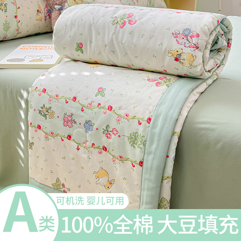 夏凉被空调被纯棉全棉夏被四件套可机水洗大豆纤维被子夏季春秋被
