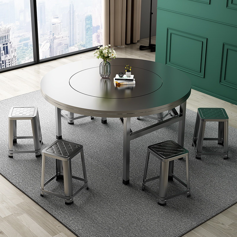 304加厚全不锈钢转盘圆桌可折叠圆台面食堂家用商用餐桌吃饭桌子,住宅家具,不锈钢/PVC餐桌,淘宝优惠券,粉丝福利购,淘宝优惠卷