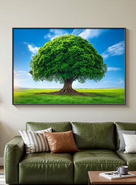 大树挂画客厅沙发背景墙装饰画横版自然风景餐厅画小清Z新植物壁