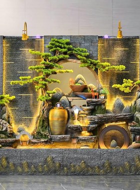 水幕墙装饰品喷泉流水墙屏风开业新居招财流水生财摆件礼品庭院花