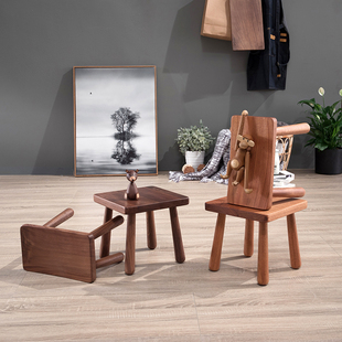 全实木小板凳黑胡桃木小凳子家用成人换鞋凳儿童方凳脚蹬矮凳脚踏