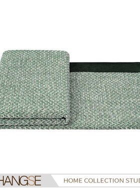 尚塞布艺样板房酒店简约绿色拼z接搭巾现代奢华卧室房间搭毯床盖