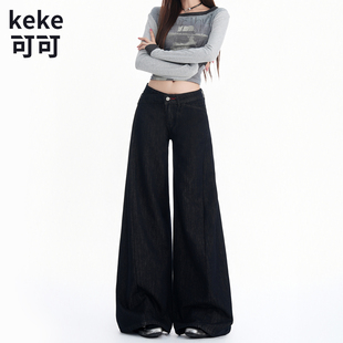 美式复古低腰宽松阔腿牛仔裤女款2026新款秋季斜腰头直筒休闲长裤