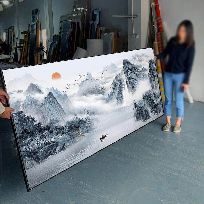 中式客厅山水挂画办公室字画背i景墙装饰靠山图壁画流水生财风景