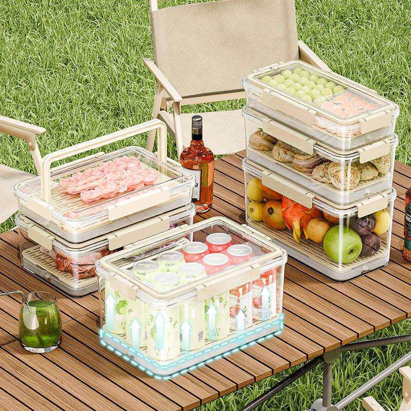 手提水果便当盒大容量露营外出携带自带冰盒叉子移动小冰箱保鲜盒