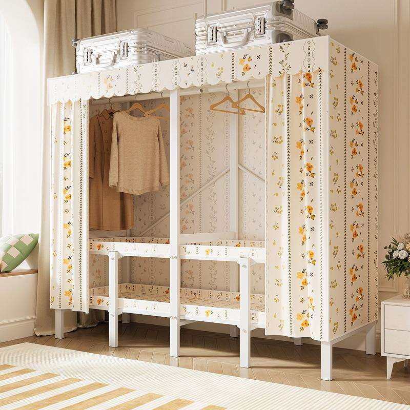 简易布衣柜家用卧室衣柜免安装加厚全钢架折叠衣橱出租房用收纳柜