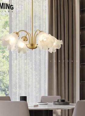酒店法式餐厅灯极简奶油风格灯具客厅卧室铜艺多头玻璃吊灯85073