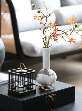 热销水墨陶瓷花瓶花艺首饰盒鸟笼套装新中式样板间书房茶几装饰品