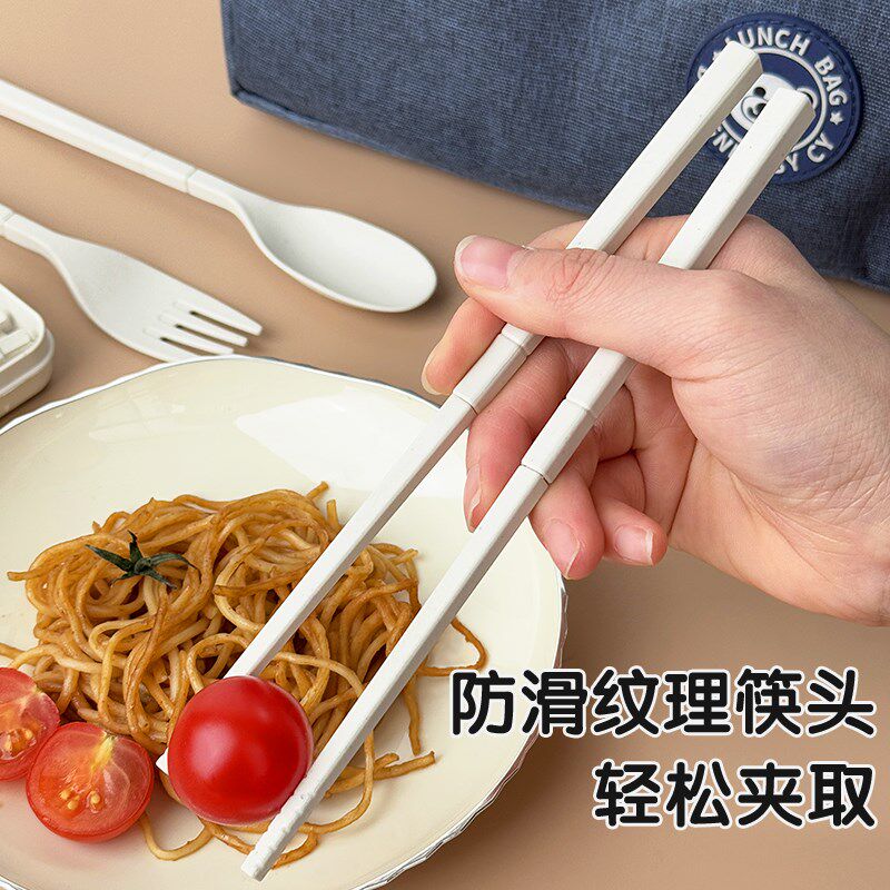 热销筷子勺子套装便携小麦秸秆学生上班族可折叠伸缩餐具刀叉带收