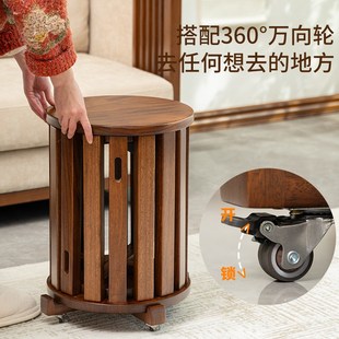 热销乌金家用实木凳子可叠放圆凳滑轮移动板凳收纳凳叠叠乐客人备