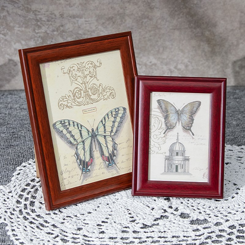 热销复古实木相框简约现代怀旧摆台6寸81 12寸画框桌面小摆件定制