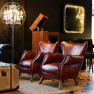 美式老虎椅复古油蜡皮教父椅1919雪茄椅客厅会客室雪茄吧单人沙发