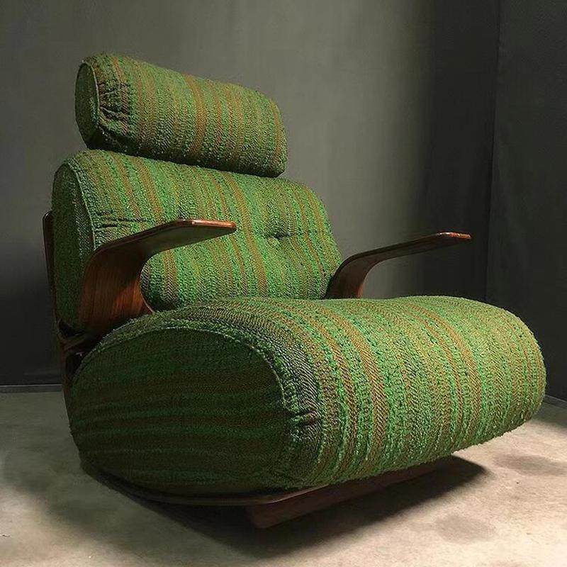 中古风功能沙发椅设计师布艺实木复古椅创意摇摇椅休闲椅懒人躺椅