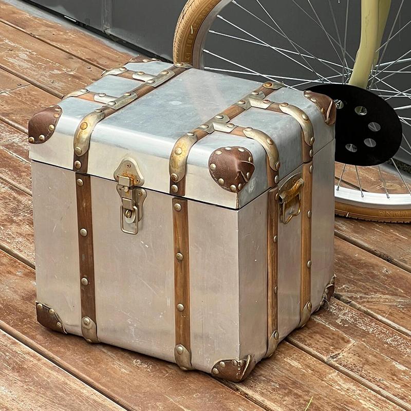 中古风复古叙利亚风创意装饰柜卧室床头柜工业风铝皮做旧皮箱茶几