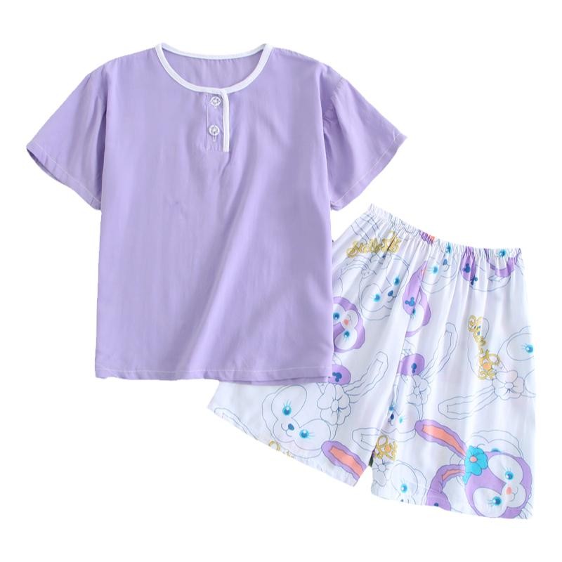热销宝宝短袖棉h绸空调服夏天男童女孩家居服女童睡衣夏季薄款绵