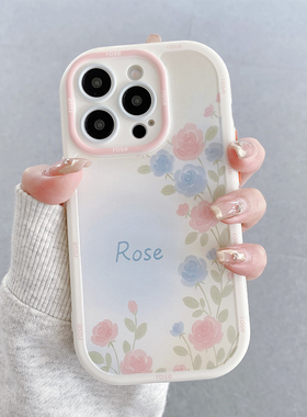 潮粉蓝玫瑰花朵新款适用苹果16Pro手机壳iPhone15max小米14华为mate70pura80k60oppoReno12荣耀400x100一加13