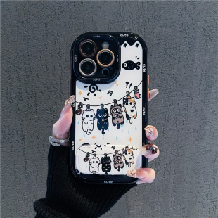 可爱晾衣杆小猫新款适用苹果16Pro手机壳iPhone17max小米15华为mate70p60k80荣耀200reno14nova13oppofindx8