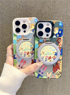 情侣疯狂动物城支架新款适用苹果16Pro手机壳iPhone14max12小米15华为mate70pura80k60荣耀400vivox200nova13