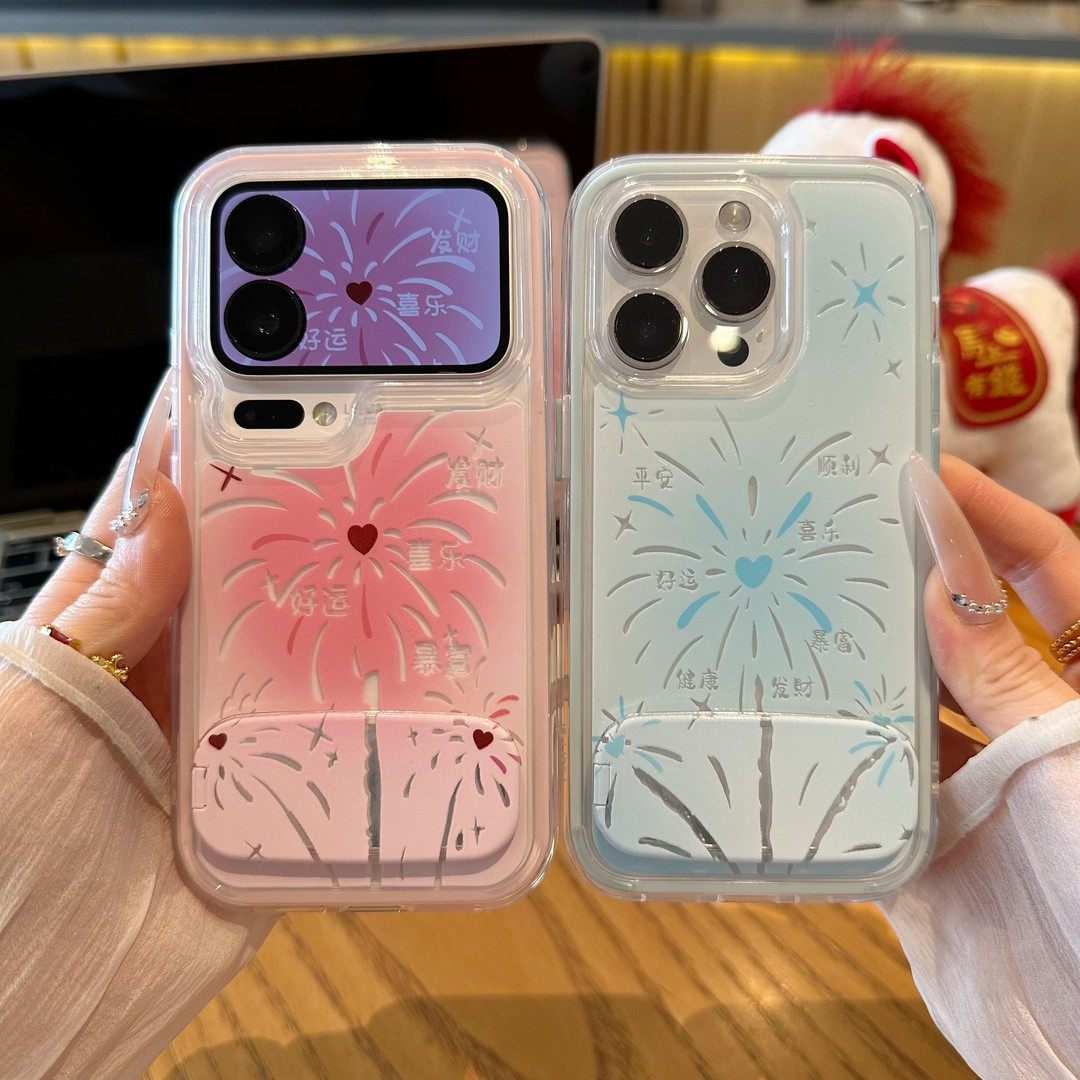 新年情侣好运烟花新款适用苹果17Pro手机壳iPhone16max小米15华为mate80pura70k90note14荣耀500x200vivos50