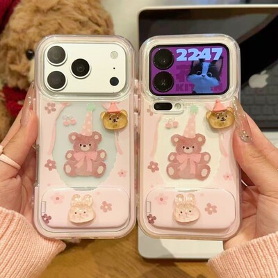 高帽小熊公仔支架新款适用苹果17Pro手机壳iPhone16max小米15华为mate80pura70k90reno14荣耀500x300一加ace6