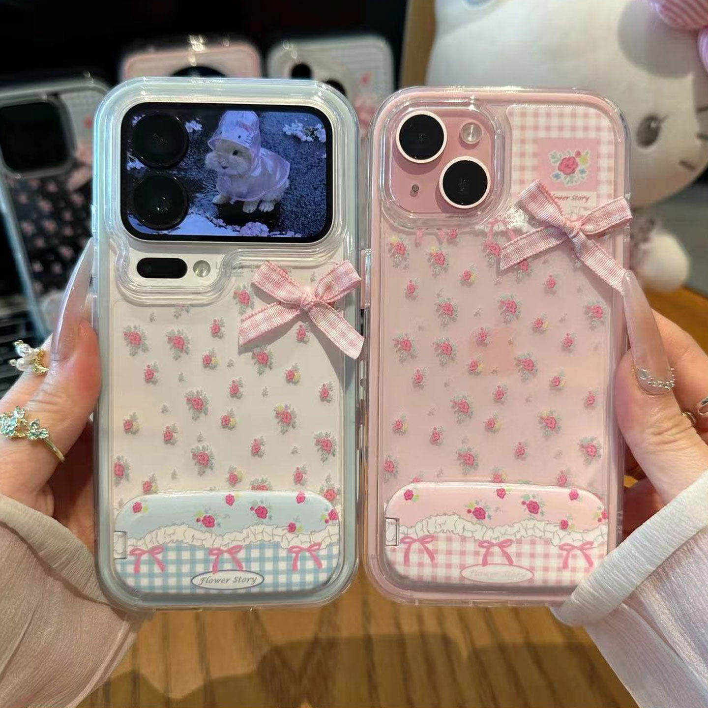 碎花粉蝴蝶结新款适用苹果17Pro手机壳iPhone16max小米15华为mate80pura70k90nova14荣耀500vivox300一加ace6