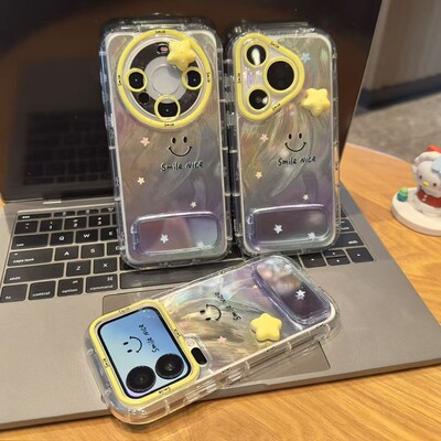 多巴胺星星笑脸支架适用苹果17Pro手机壳iPhone16max13小米15华为mate80pura80k90note14荣耀500x300一加ace6
