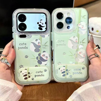 可爱熊猫镜子支架新款适用苹果17Pro手机壳iPhone16max小米15华为mate80pura70k90nova14荣耀500x300一加ace6