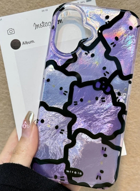简约渐变紫色凯蒂猫适用苹果16Promax手机壳iPhone15Pro小米13note14华为mate60pura70荣耀90Reno11nova12s19