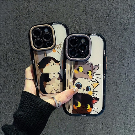 三只猫咪情侣新款适用苹果16Pro手机壳iPhone14max12小米15华为mate60k80p70nova11note13荣耀200x100findx8