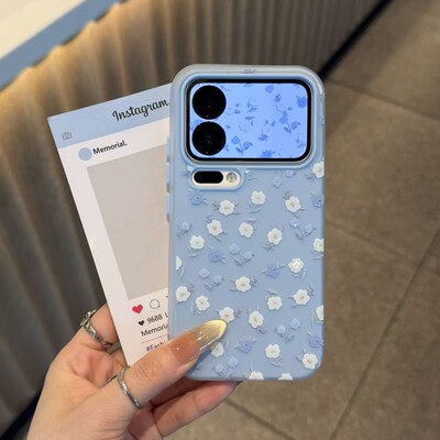 小清新蓝白花朵新款适用苹果17Promax手机壳iPhone16Pro小米15华为mate60pura70k80reno14荣耀400x200nova13