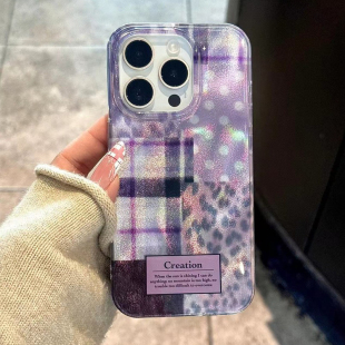 紫色拼接格纹漩涡壳适用苹果15pro手机壳iPhone16max小米13note14华为mate60荣耀100x200k70p50nova12reno11